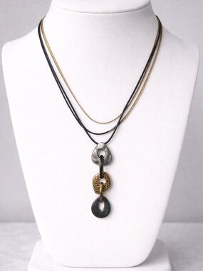 Chicos 3 Cord Choker/Collar Necklace With Mixed Metal Three-Piece Pendant